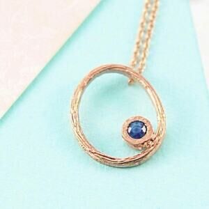 Blue Sapphire Pendant September‎ Birthstone Sterling Silver Rose Gold Necklace